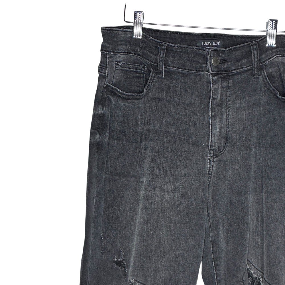 Judy Blue Womens 18W Black Jeans Distressed Plaid Patch Skinny‎ High Rise Denim - Picture 2 of 9